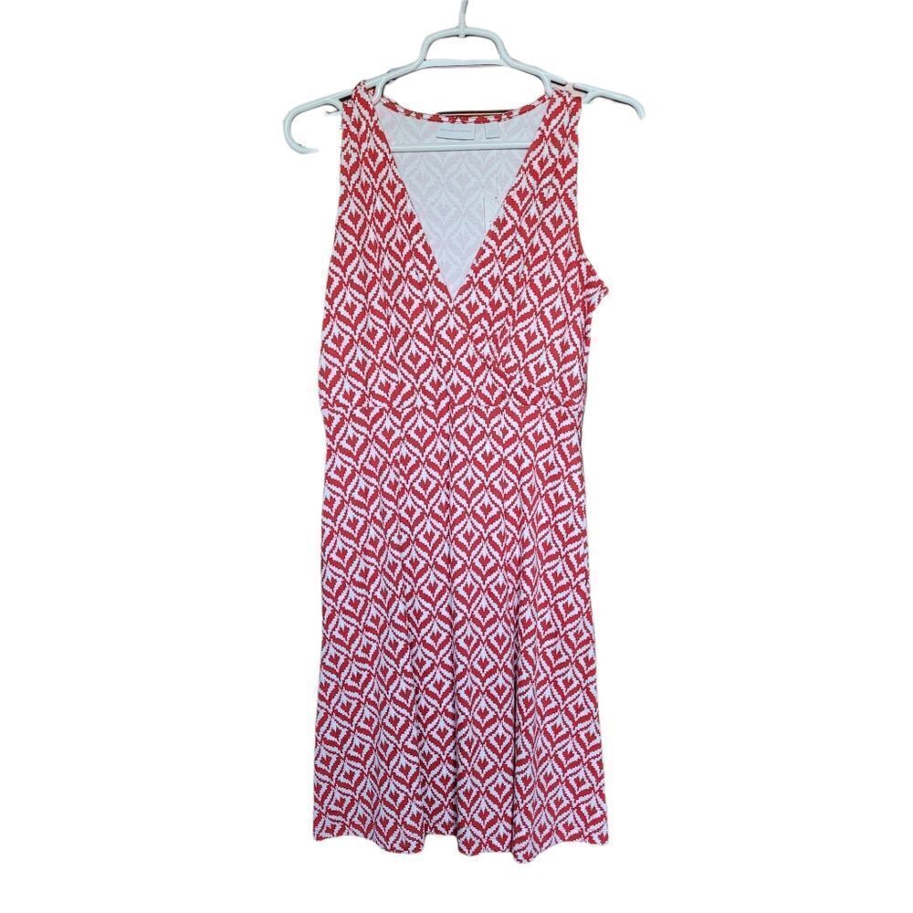 NY & Co. Red & White Summer Faux Wrap Dress